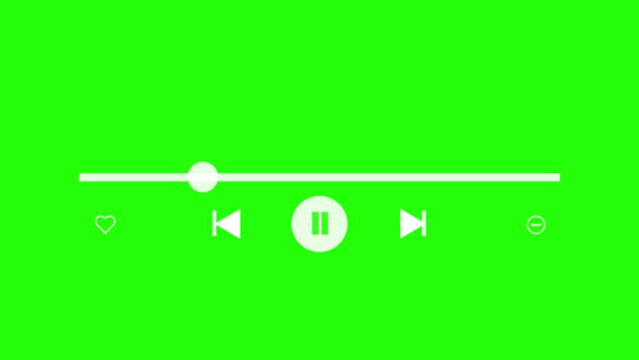 bar animation for video or music player on chroma key background, Music player progress bar, media player template, Music timeline or video track player icon, 4k video, green screen