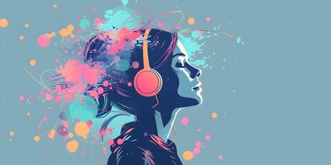 Fototapeta premium Vibrant Portrait of Woman Listening to Podcast on Consumer Psychology and Business Success