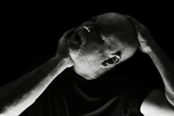 portraits face expression body movements modern man in black and white photo fine art silhouette...