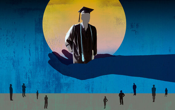 Graduate on outstretched hand in the sun