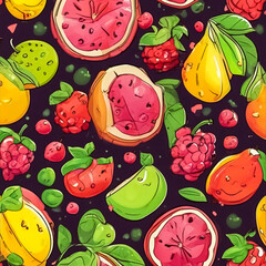 Illustration of a bright juicy set with healthy summer fruits, food illustration