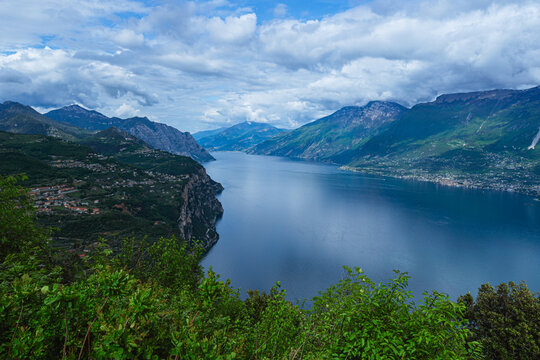 Lake Garda, during spring, seen from Mount Cas, near the town of Piovere, Italy - May 4, 2024
