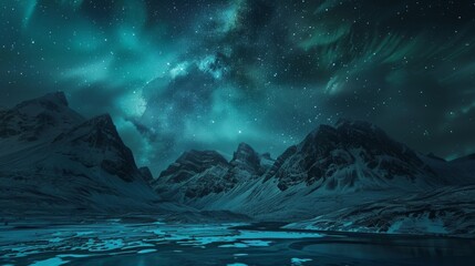 Fototapeta premium Beautiful mountains under the northern lights at night