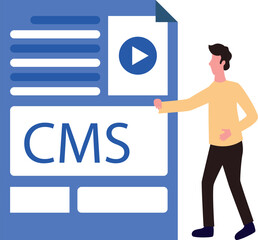 The boy is looking at the CMS file.