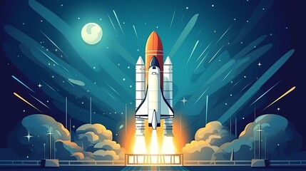 rocket launch flat design top view space exploration theme cartoon drawing Analogous Color Scheme