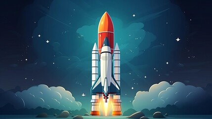 rocket launch flat design top view space exploration theme cartoon drawing Analogous Color Scheme