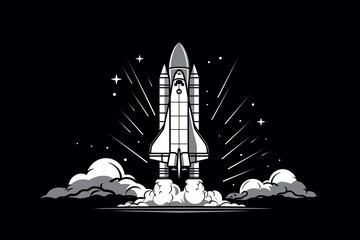 rocket recovery flat design side view reusability theme animation black and white