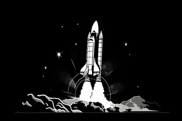 Naklejka premium rocket recovery flat design side view reusability theme animation black and white