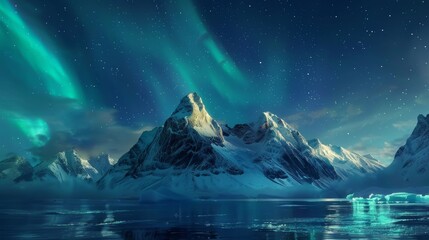 Beautiful mountains under the northern lights at night