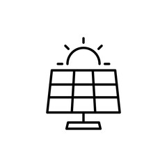 Solar panel icon. Simple outline style. Photovoltaic, sun, installation, roof, generator, heat, sunlight, renewable energy concept. Thin line symbol. Vector illustration isolated.