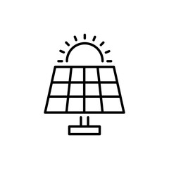 Solar panel icon. Simple outline style. Photovoltaic, sun, installation, roof, generator, heat, sunlight, renewable energy concept. Thin line symbol. Vector illustration isolated.
