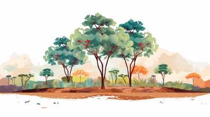 schoolyard tree planting flat design front view educational project theme water color vivid