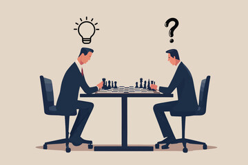 arranging a strategy in facing competition, a businessman is playing chess with a business partner