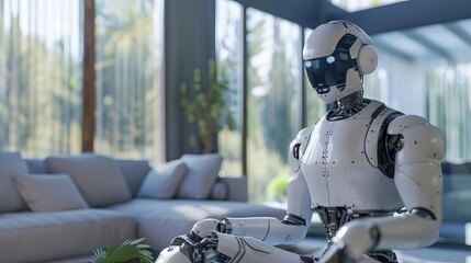Scifi robot in a modern home environment