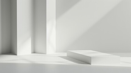Obraz premium Abstract minimalist design featuring white columns casting long, dramatic shadows, emphasizing simplicity and light play.