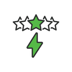 Energy rating, in line design, green. Energy, rating, efficiency, performance, consumption, label, power on white background vector. Energy rating editable stroke icon.