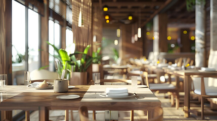 Restaurant with wooden interior : Generative AI