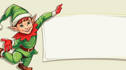 Naklejka premium Joyful Christmas elf in a festive outfit, perfect for seasonal greeting cards and decorations.