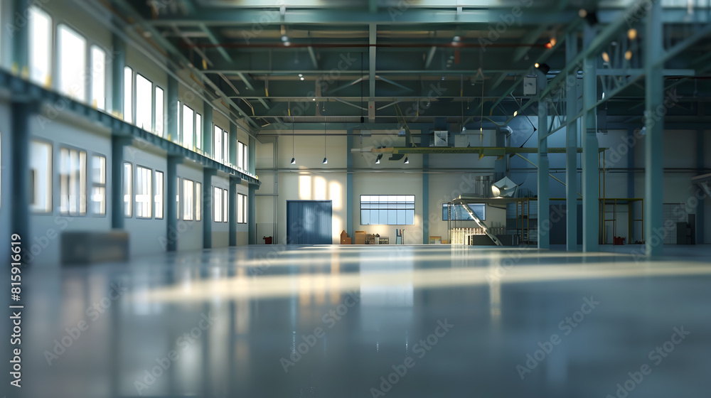 Poster large factory workshop space building : generative ai