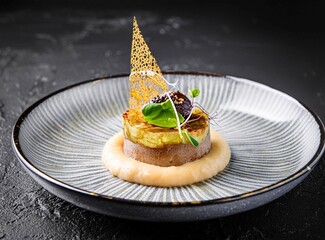 Michelin Star Dish. Gourmet food art. Closeup of the dish.