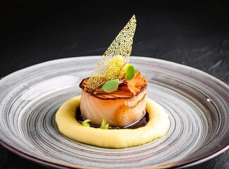 Michelin Star Dish. Gourmet food art. Closeup of the dish.
