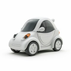Cute Electric Car Cartoon Clay Illustration, 3D Icon, Isolated on white background