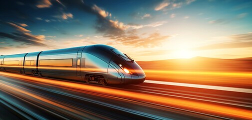 Fototapeta premium Highspeed train journey close up, focus on, copy space Modern and swift Double exposure silhouette with railway tracks.