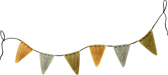 Colored pencil illustration of bunting garland, great for festive designs, invitations, decor, and crafts, adding whimsy and joy to creative projects