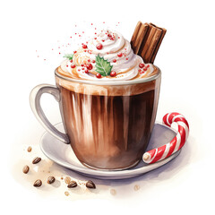 Watercolor christmas hot chocolate illustration