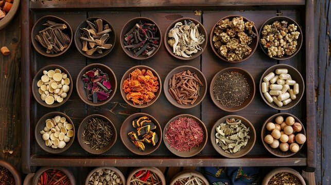 Traditional Chinese herbal medicine with various roots