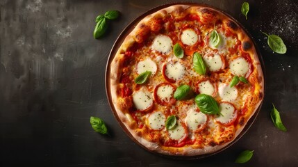 pizza with mozzarella for national pizza party day background concept with copy space