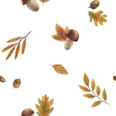 Seamless autumn pattern in PNG format with mushrooms and autumn leaves. Suitable for printing on fabric and paper