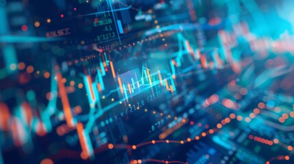 Fototapeta premium Abstract background of intertwined stock market graphs and business symbols, depicting the synergy between finance and business.