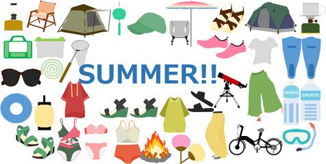 Fototapeta premium 夏のグッズのセットイラスト