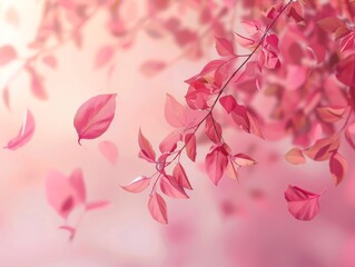 Gentle pink leaves fluttering on a subtle gradient background, styled for simplicity and elegance, ideal for tranquil designs