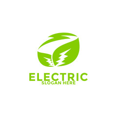 Eco Energy logo with Leaf vector, Nature Electric Logo Vector