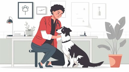 Veterinarian giving a checkup to a dog