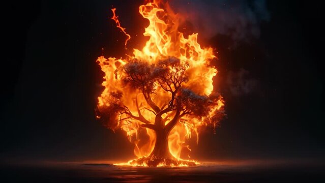 Tree is burning with big flames