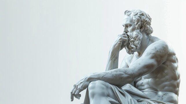 ancient greek philosopher marble statue deep in thought isolated on white background 3d rendering