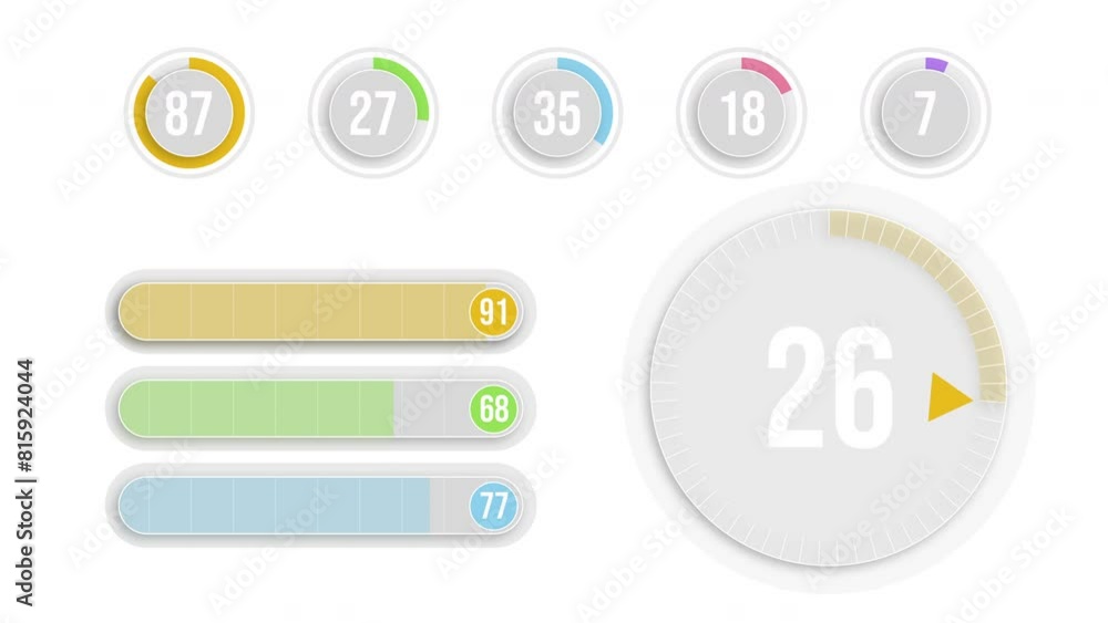 Poster loading progress bar and circle rings. set of status infographics, 4k animation.