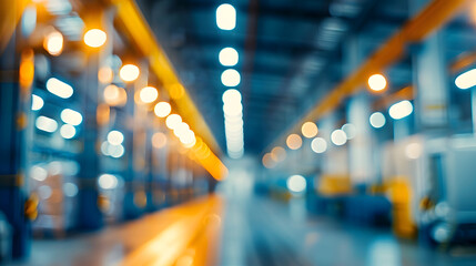 Abstract blurred factory and warehouse room background for industry : Generative AI