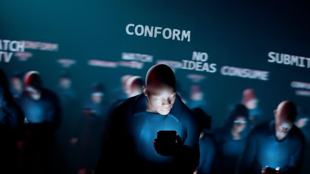 Man Hypnotized By His Mobile Walks In The Dark Crowd Zombie Walk Mind Control Man In Darkness Walks And Stares At Mobiles Screen Humans