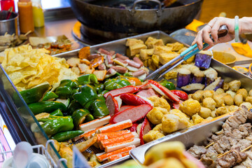 Hong Kong street food with different fish ball and sausage