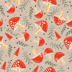 Mushroom seamless pattern suitable for wallpaper, fabric, cover, background, etc