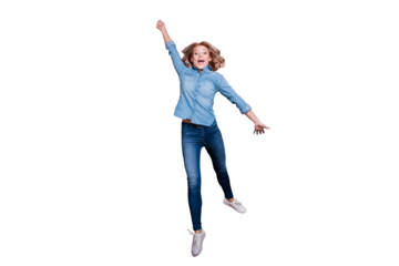Full length body size view portrait of nice cute charming lovely attractive careless carefree funny cheerful wavy-haired lady holding umbrella flying up isolated over gray pastel background