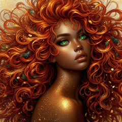 Whispers of Gold: Enigmatic Portrait Shrouded in Sparkling Veil