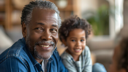 A single grandparent raising grandchildren leading a discussion on aging and caregiving, highlighting diverse family configurations and intergenerational support