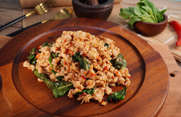 Thai food, stir-fried minced pork with basil