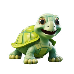 Fototapeta premium A cute green baby turtle with a happy smile on its face.