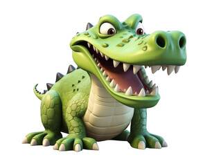Naklejka premium A cute green crocodile smiling with his sharp teeth showing.